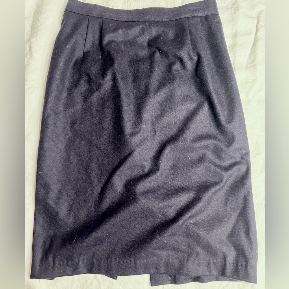 Sag Harbor Black Wool Pencil Skirt Lined Back Slit Size 14